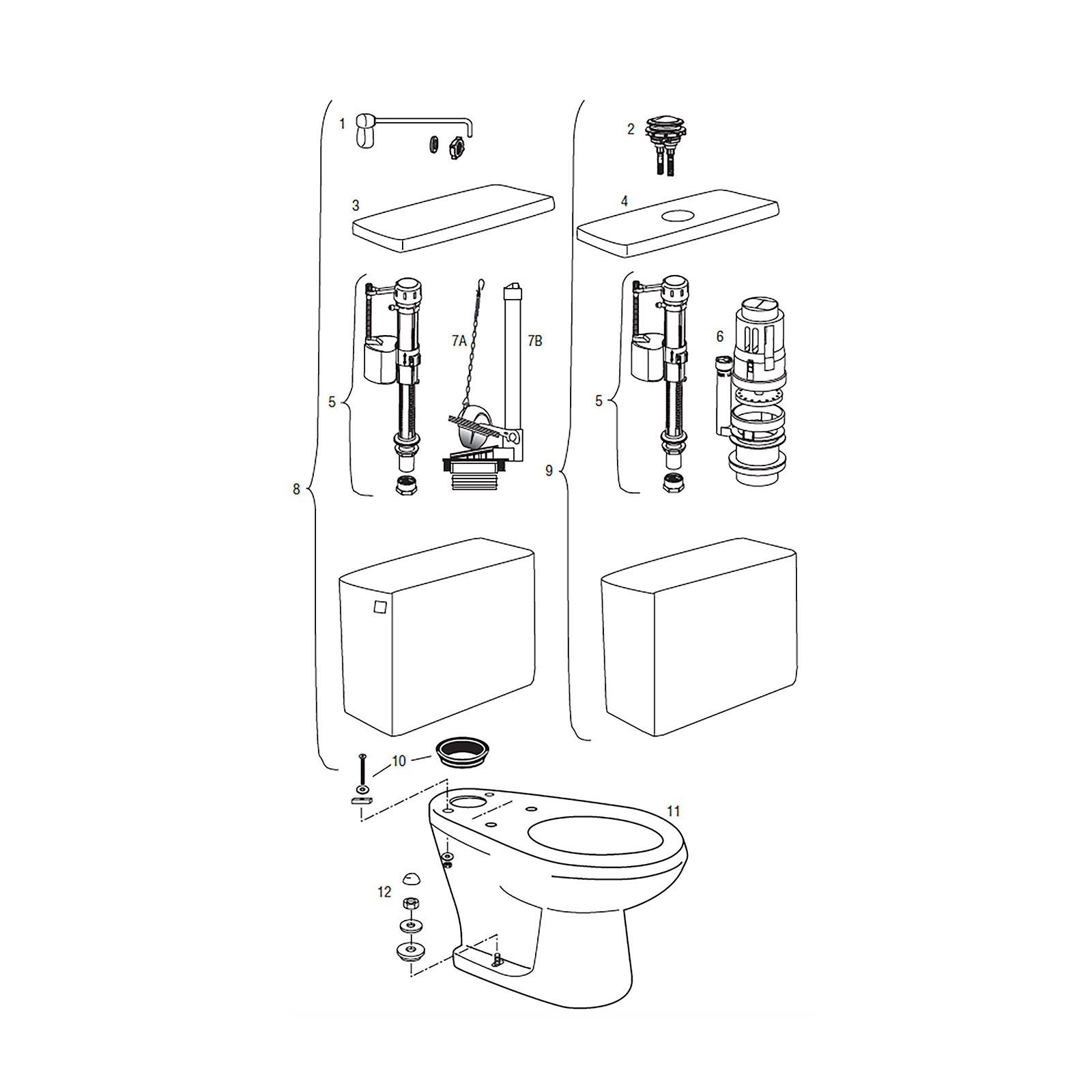 Line Drawing for Gravity Tank Toilets