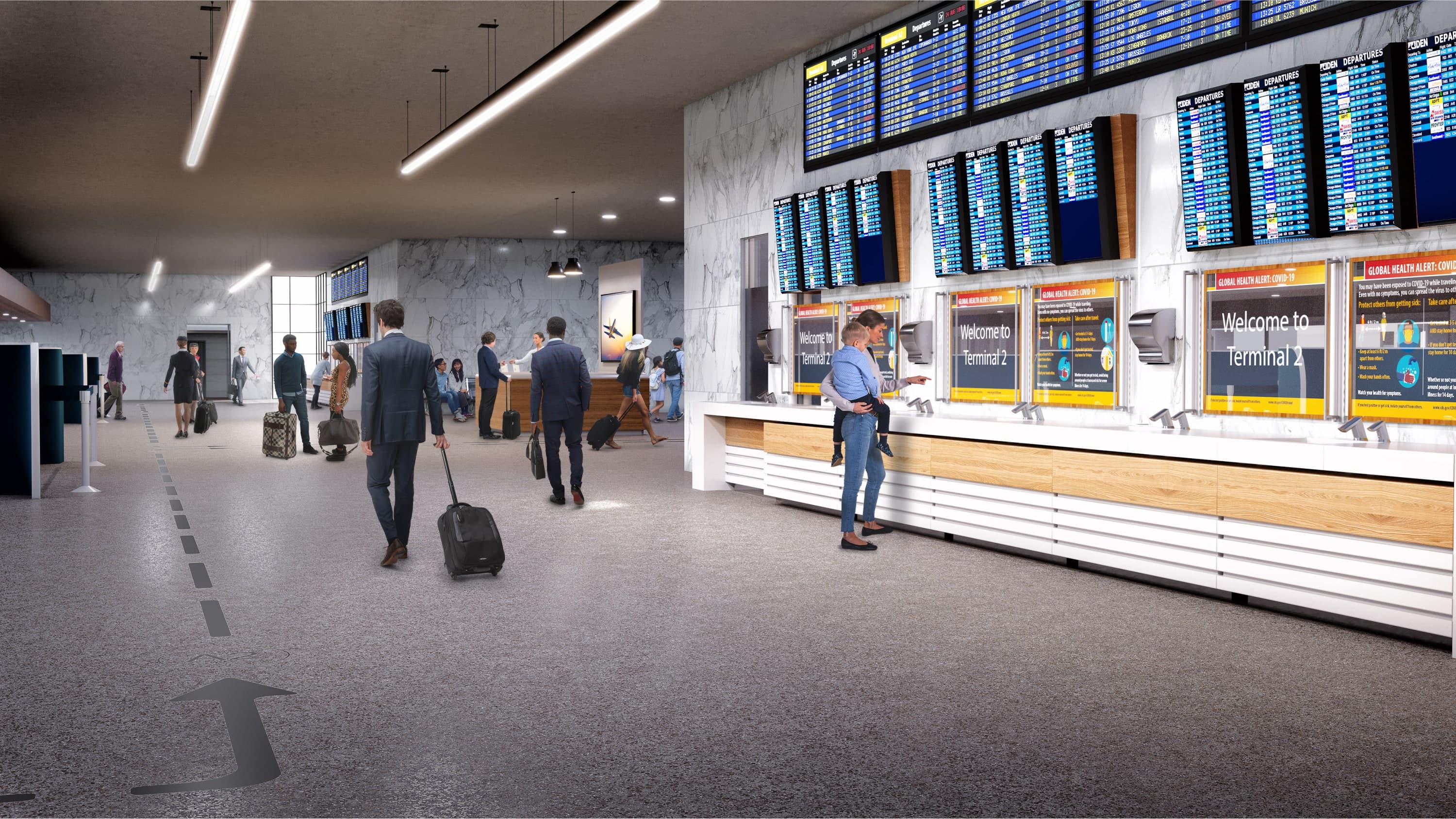 Airport concourse handwashing station with BASYS® faucets and Sloan® soap dispensers on a six-station Gradient Sink.