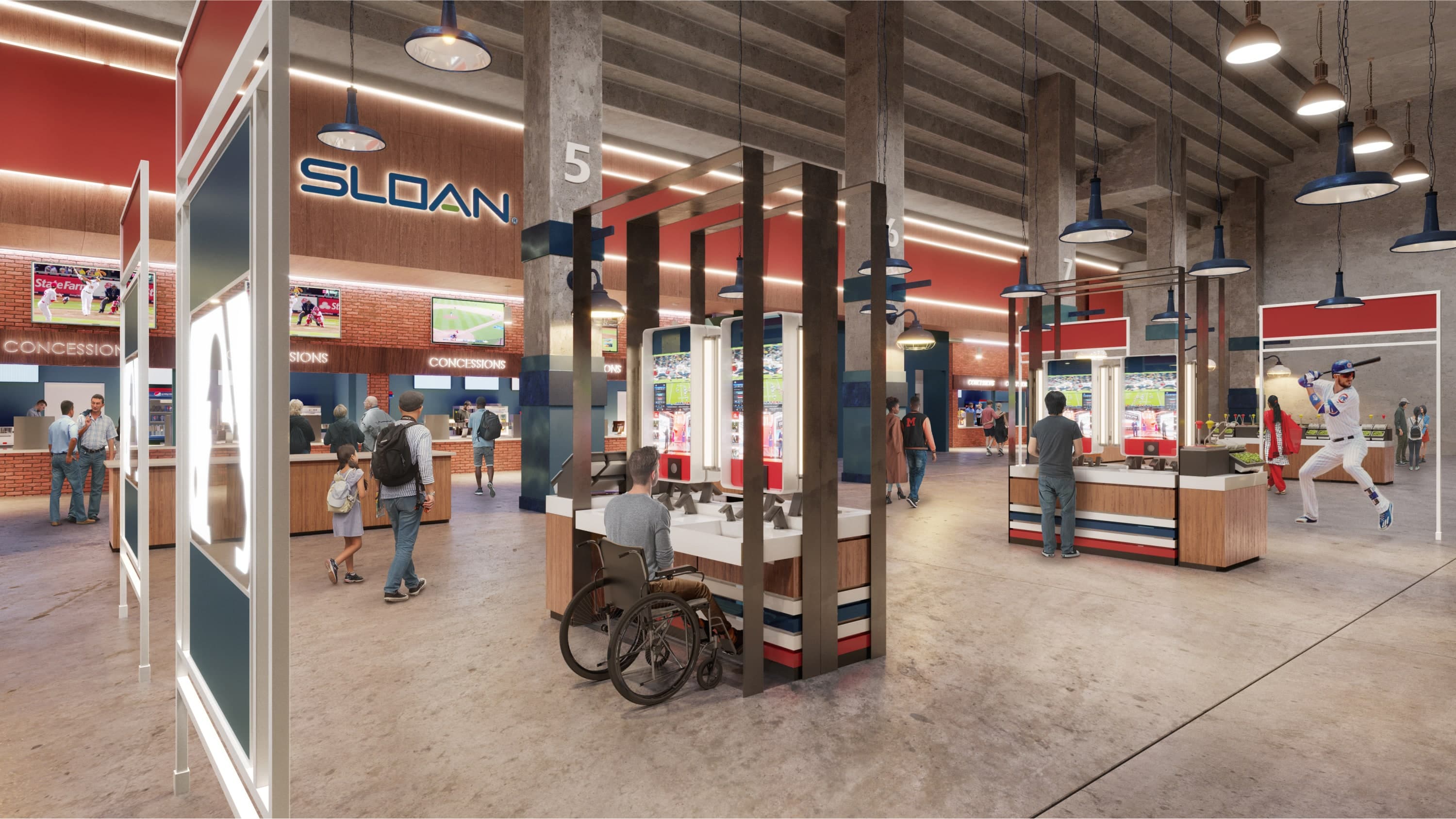 Handwashing station featuring the AER-DEC® Integrated Sink System AD-82000 with custom enclosure, installed in a stadium to promote hygiene in high-traffic areas where many people are in contact with shared surfaces.