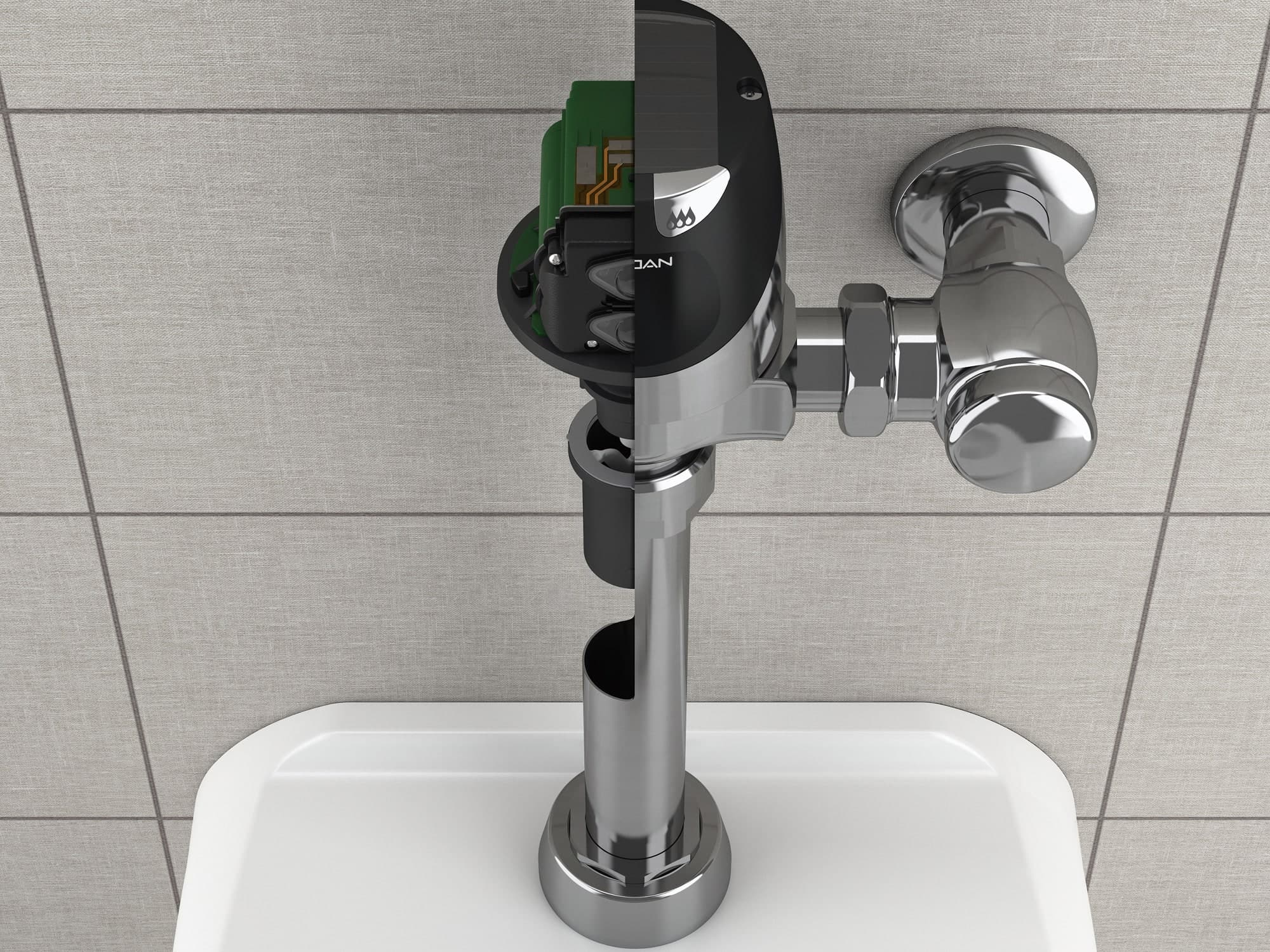 Solis Flushometer internal parts cutaway image