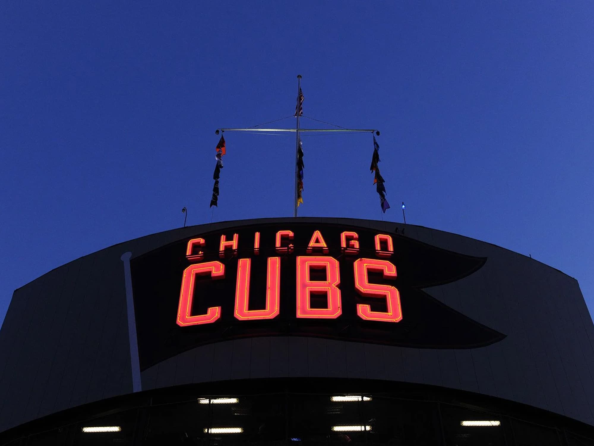Wrigley Field Exterior scoreboard at night