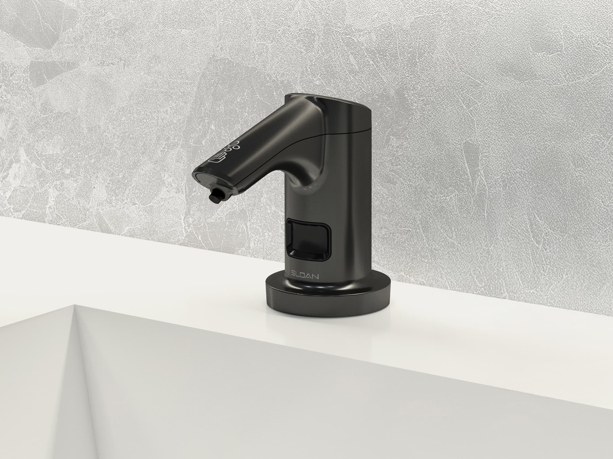 Rush Street Soap Dispenser on a Sloan sink deck