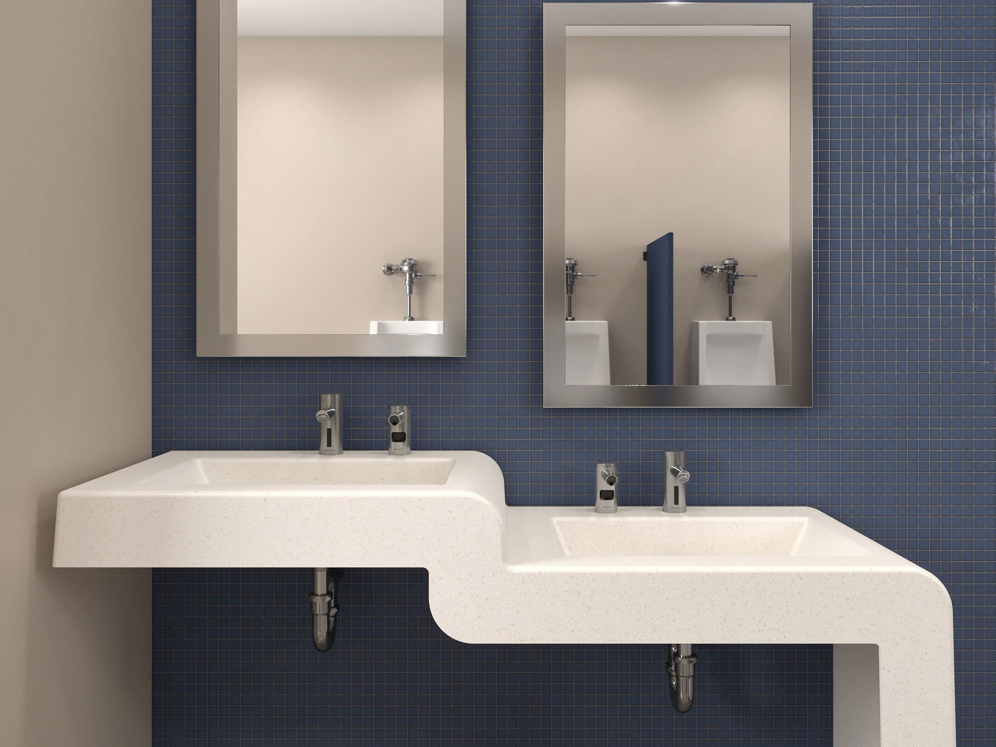 Sloan Waterfall sink deck with Optima faucets in an educational restroom