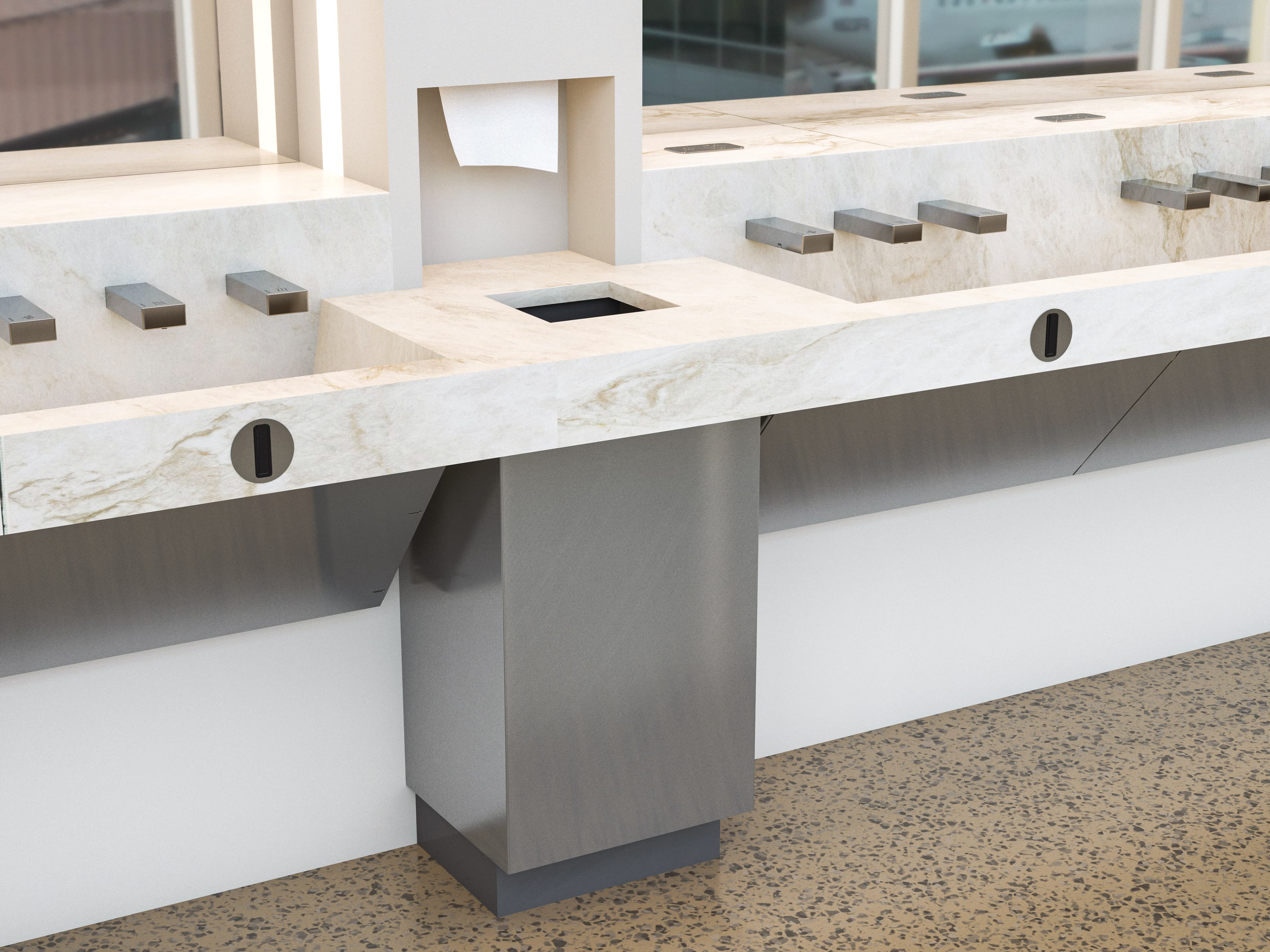 FLITE-DEC™ Integrated Sink System with trash chute and trash enclosure