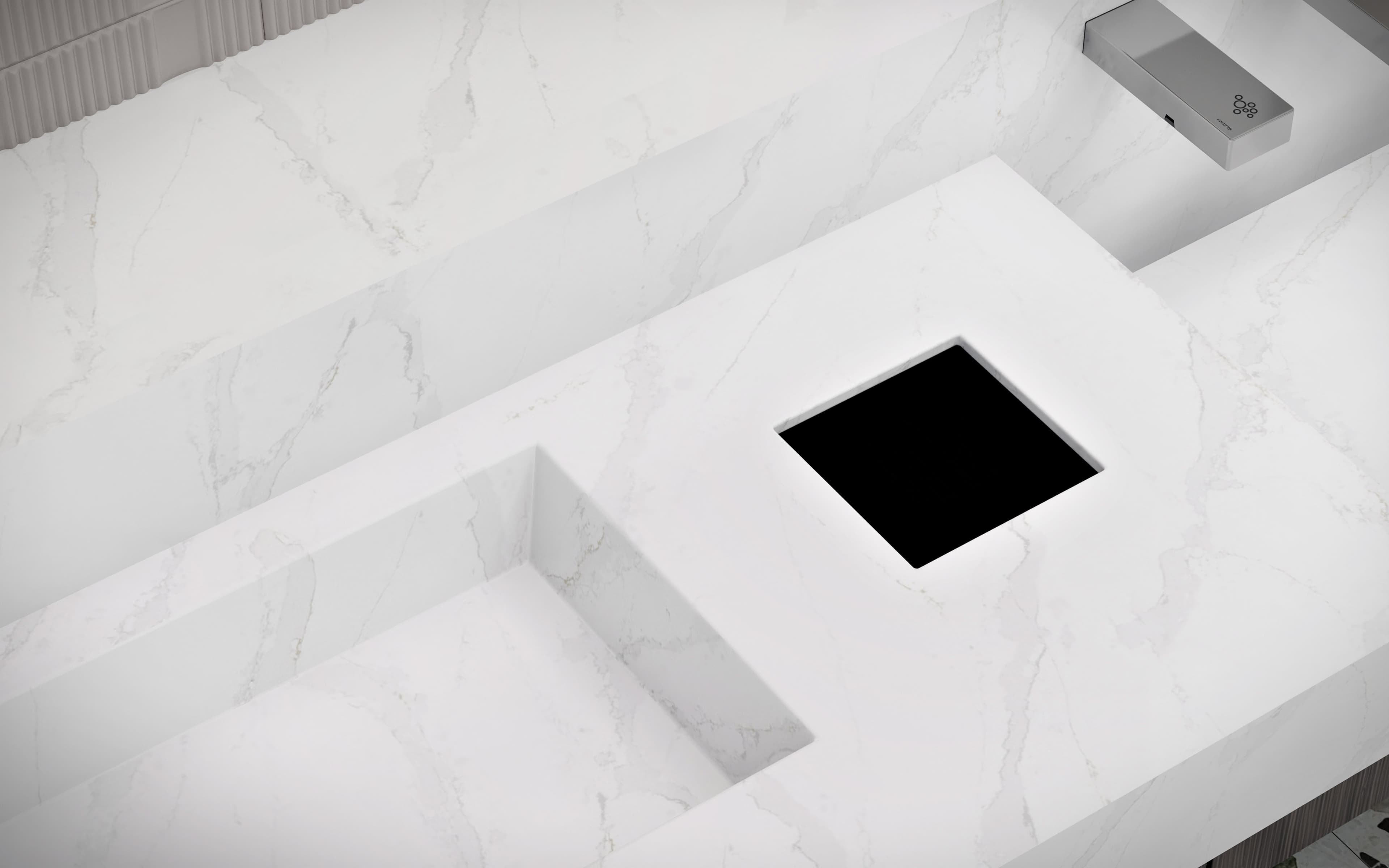 FLITE-DEC™ Integrated Sink System detail of baby changing station and trash chute in a hospitality setting