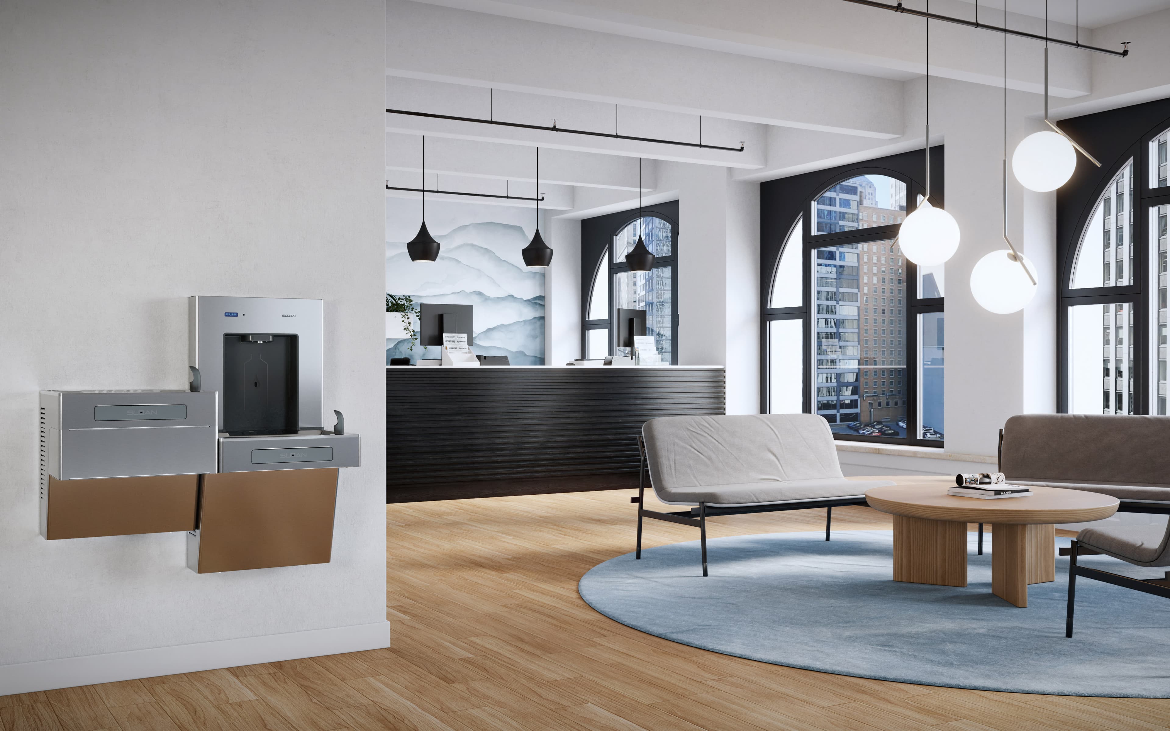 view of a doctor's office waiting room featuring the Drop Spot bottle Filler