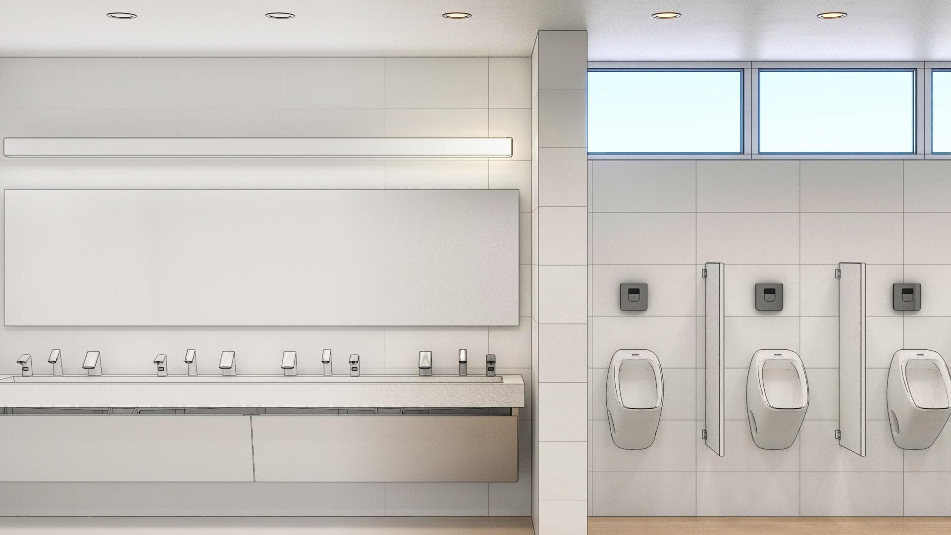 BIM model graphic representative of interior commercial restroom