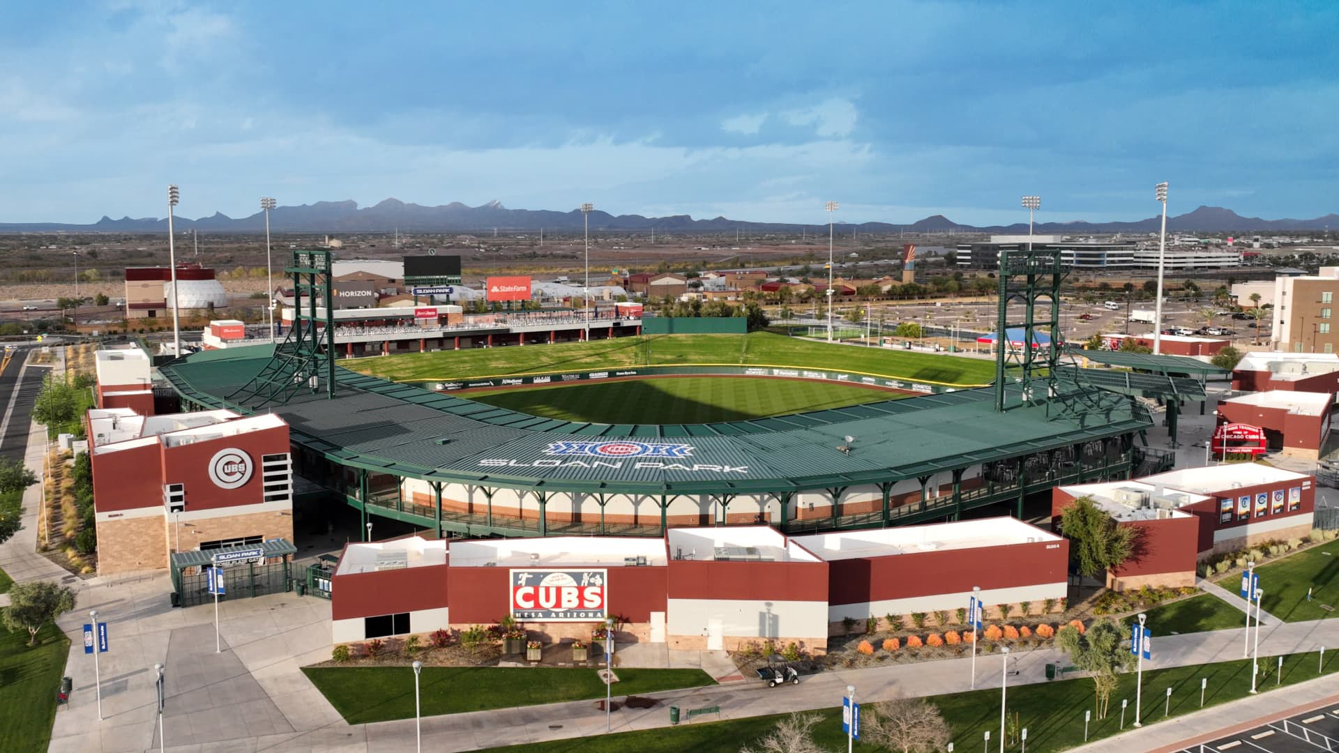 Sloan Park in Mesa, Arizona from a drone 