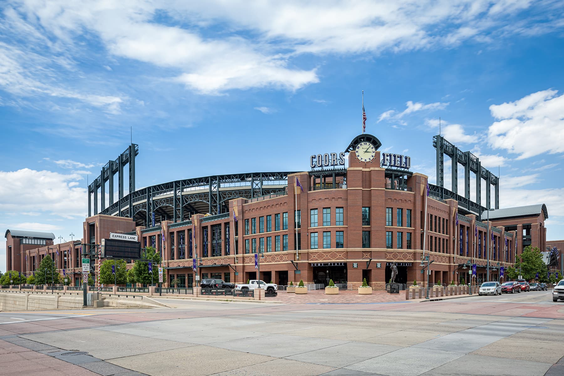 street view of the Coors Field and the red brick exterior