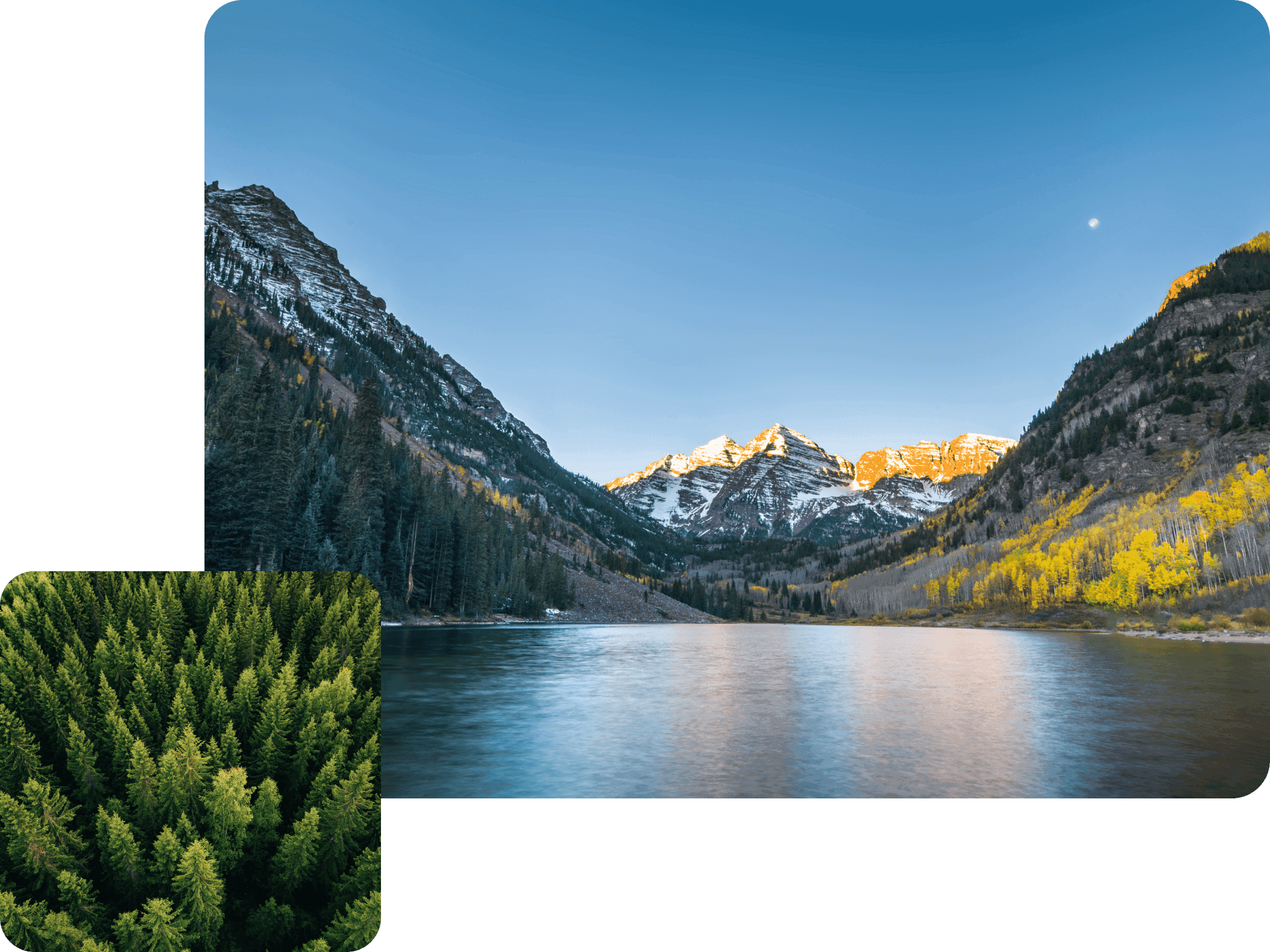 Scenic image of a mountain lake and forest.