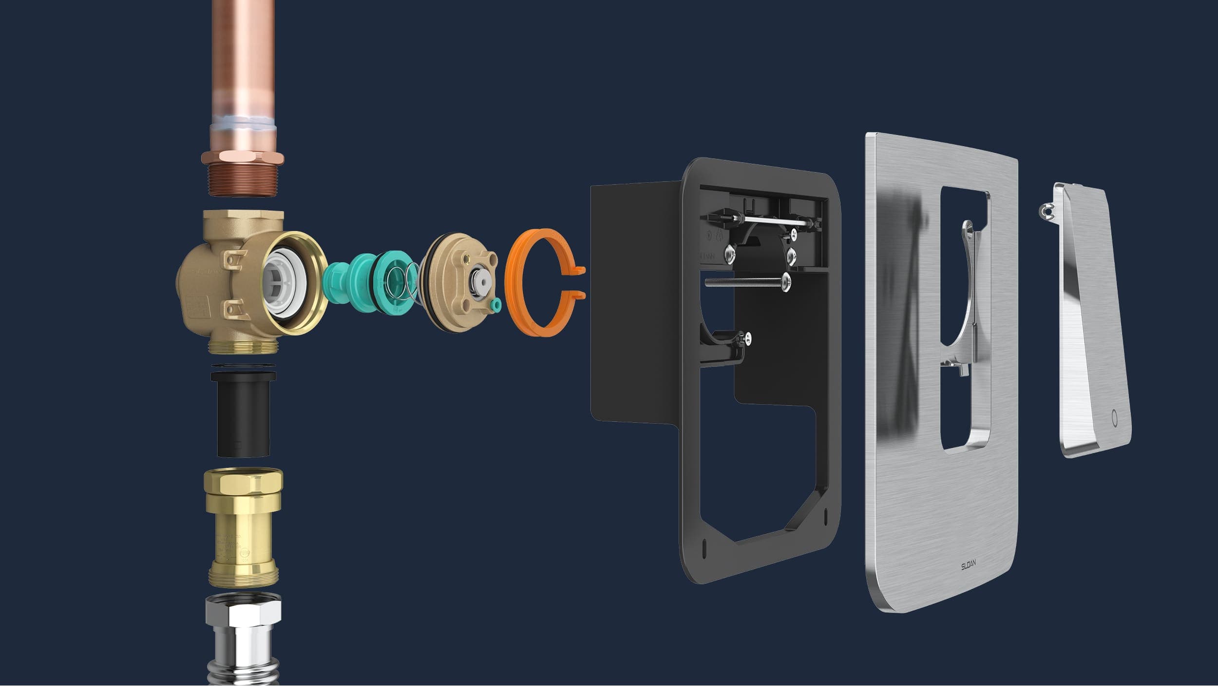 Explored view of manual flushometer