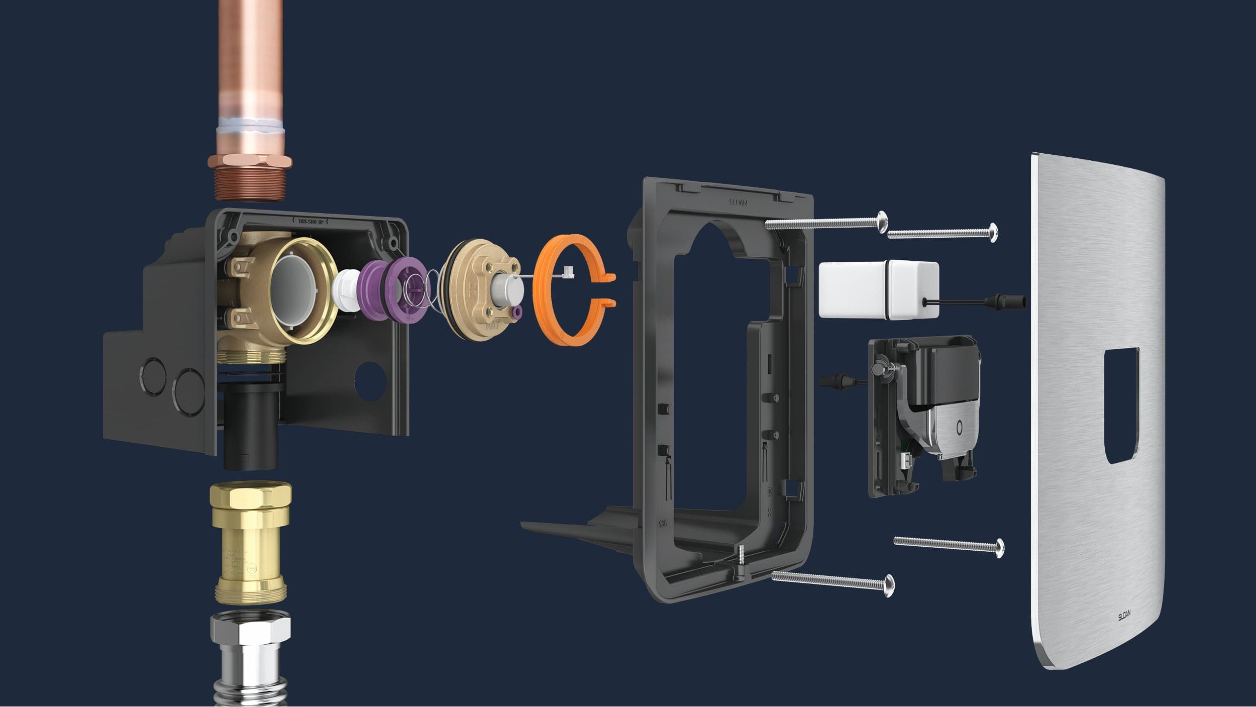 Explored view of sensor flushometer