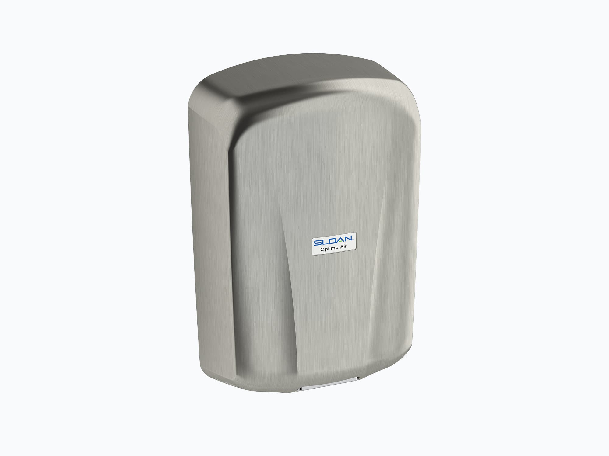 Front view of Sloan Optima Air hand dryer in brushed nickel
