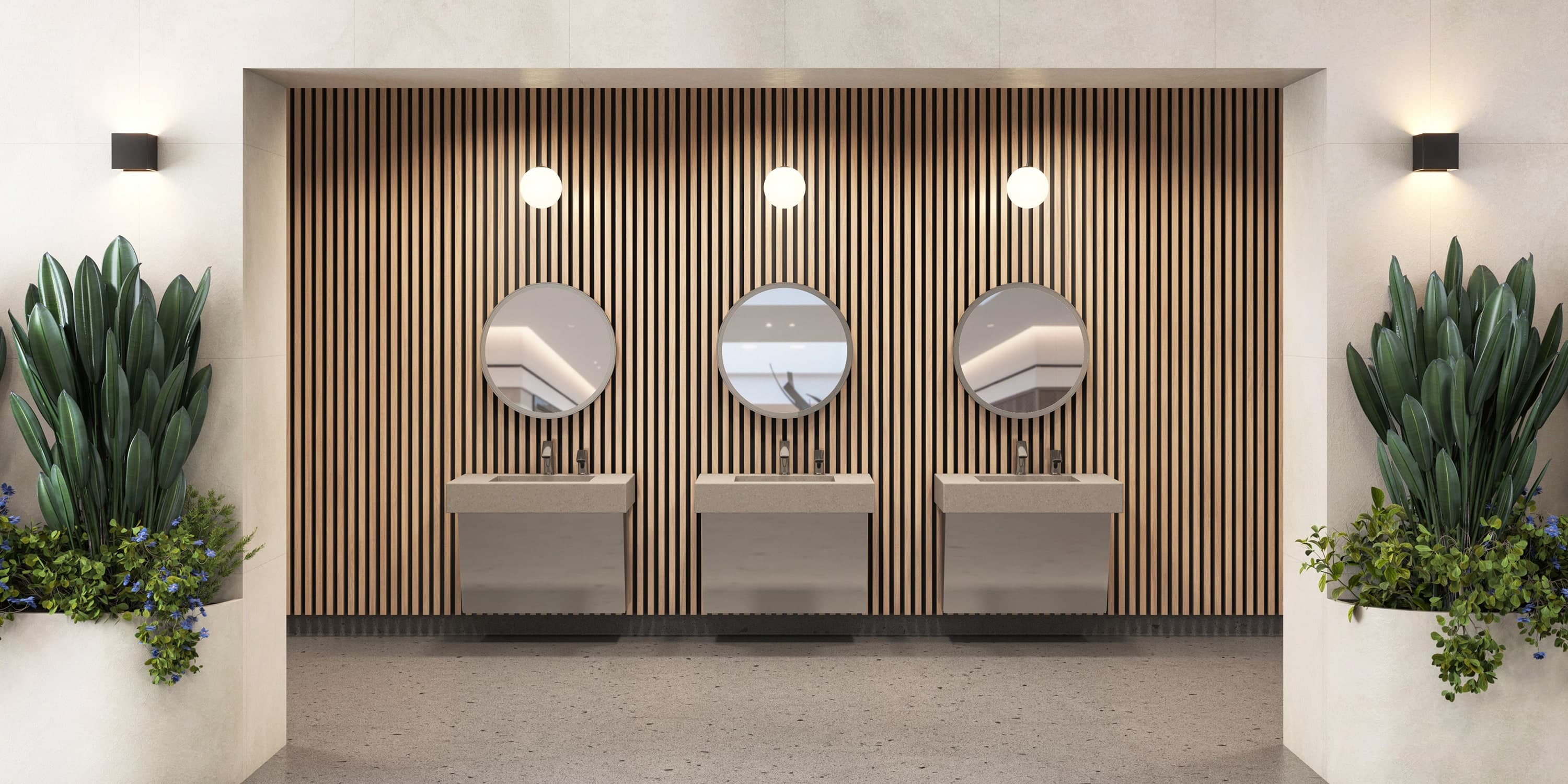 3 sinks with mirrors