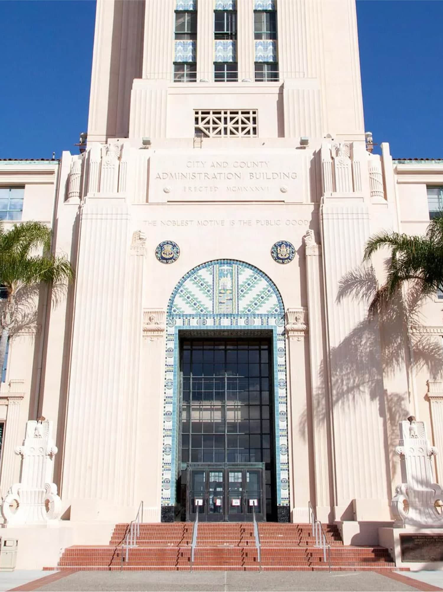 The exterior of the Department of Public Works building in Los Angeles