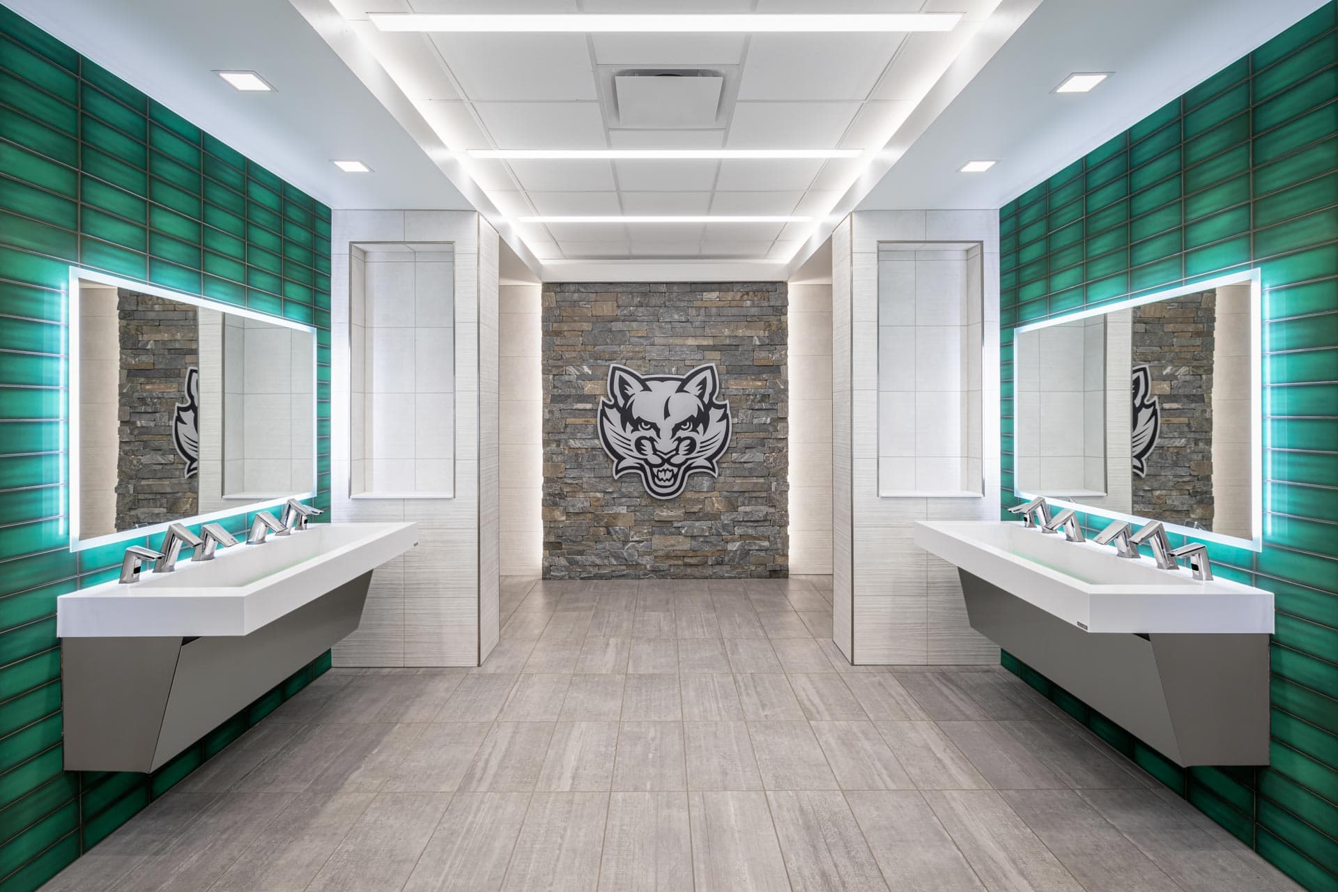 view of the modern interiors of the baseball field bathroom