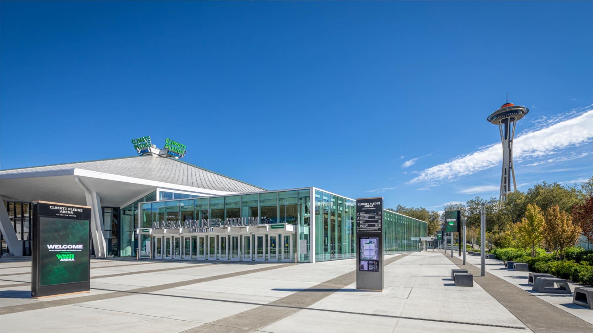 Entrance of arena in Seattle featuring the space needle