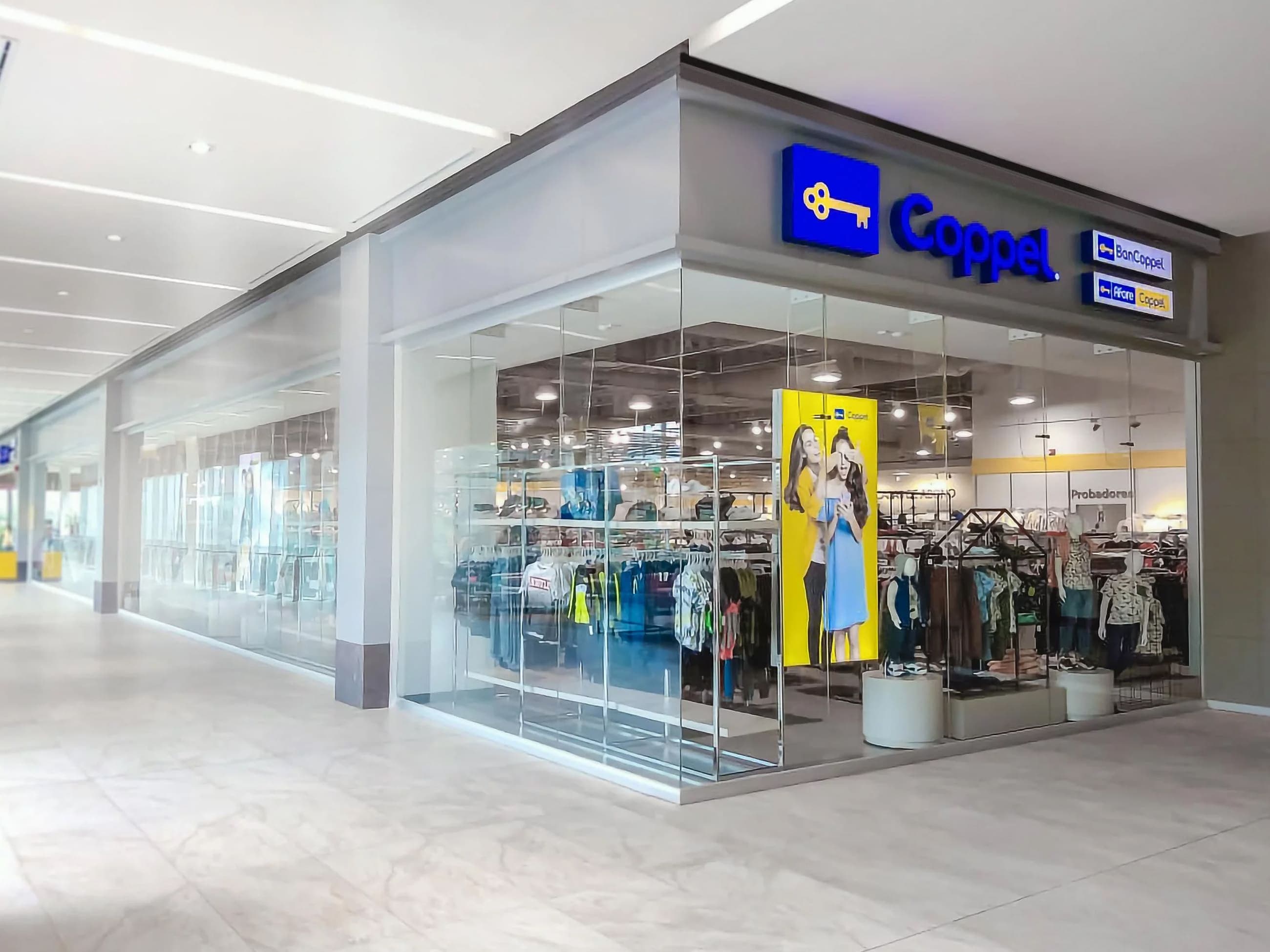 inside of a retail center showing the windows of the Coppel store