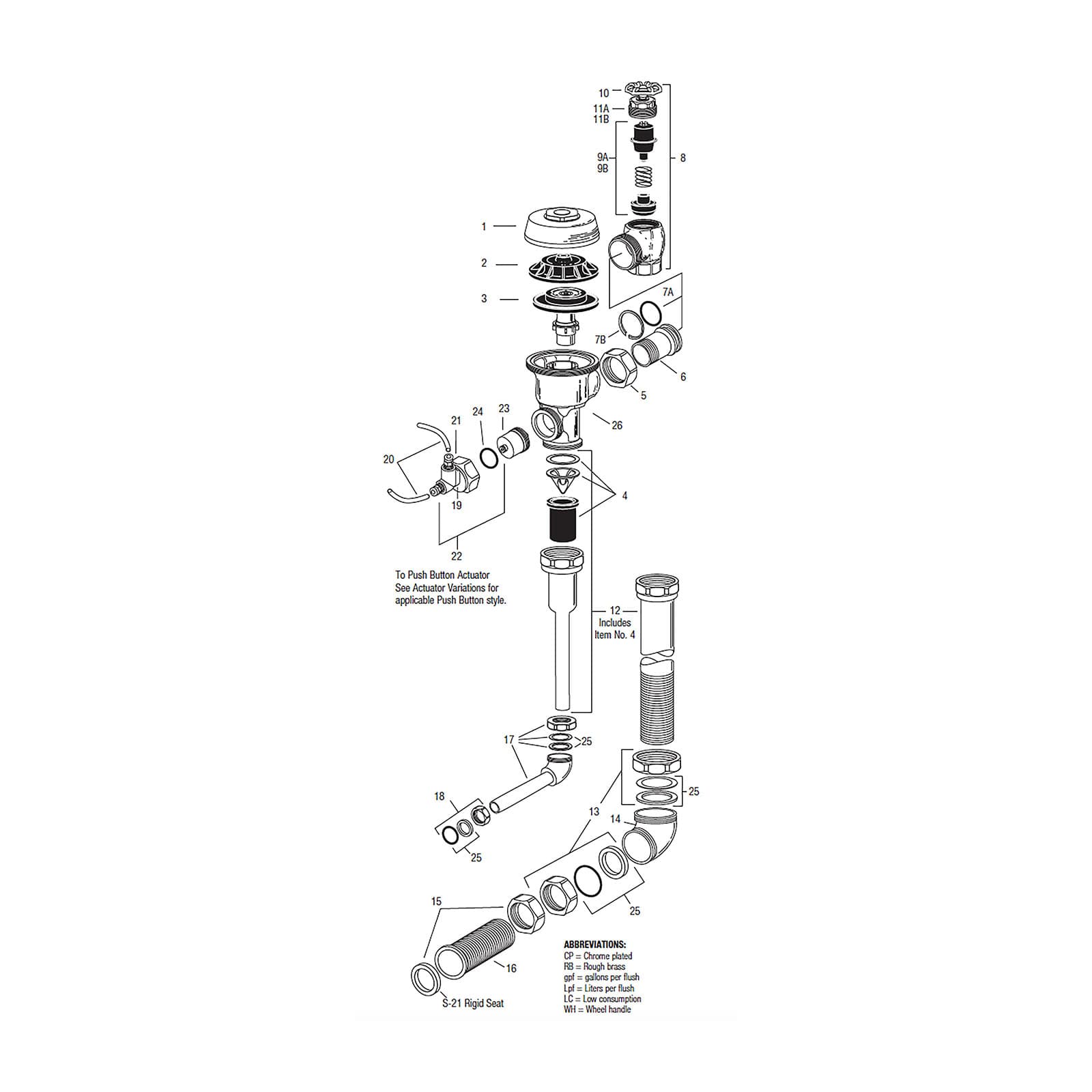 Line Drawing image for Series 900® Flushometer Concealed