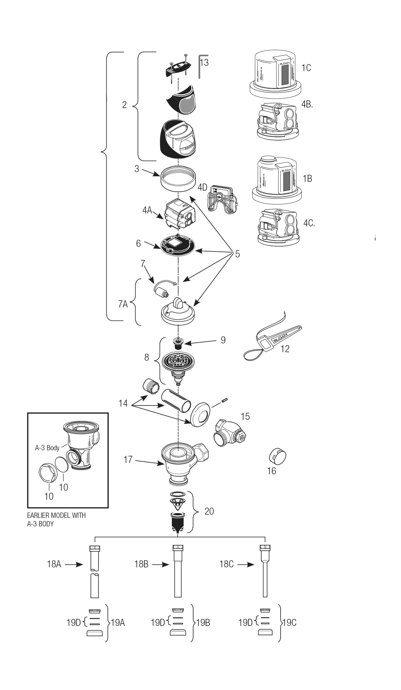 Line Drawing image for Sloan Optima Plus® Flushometer