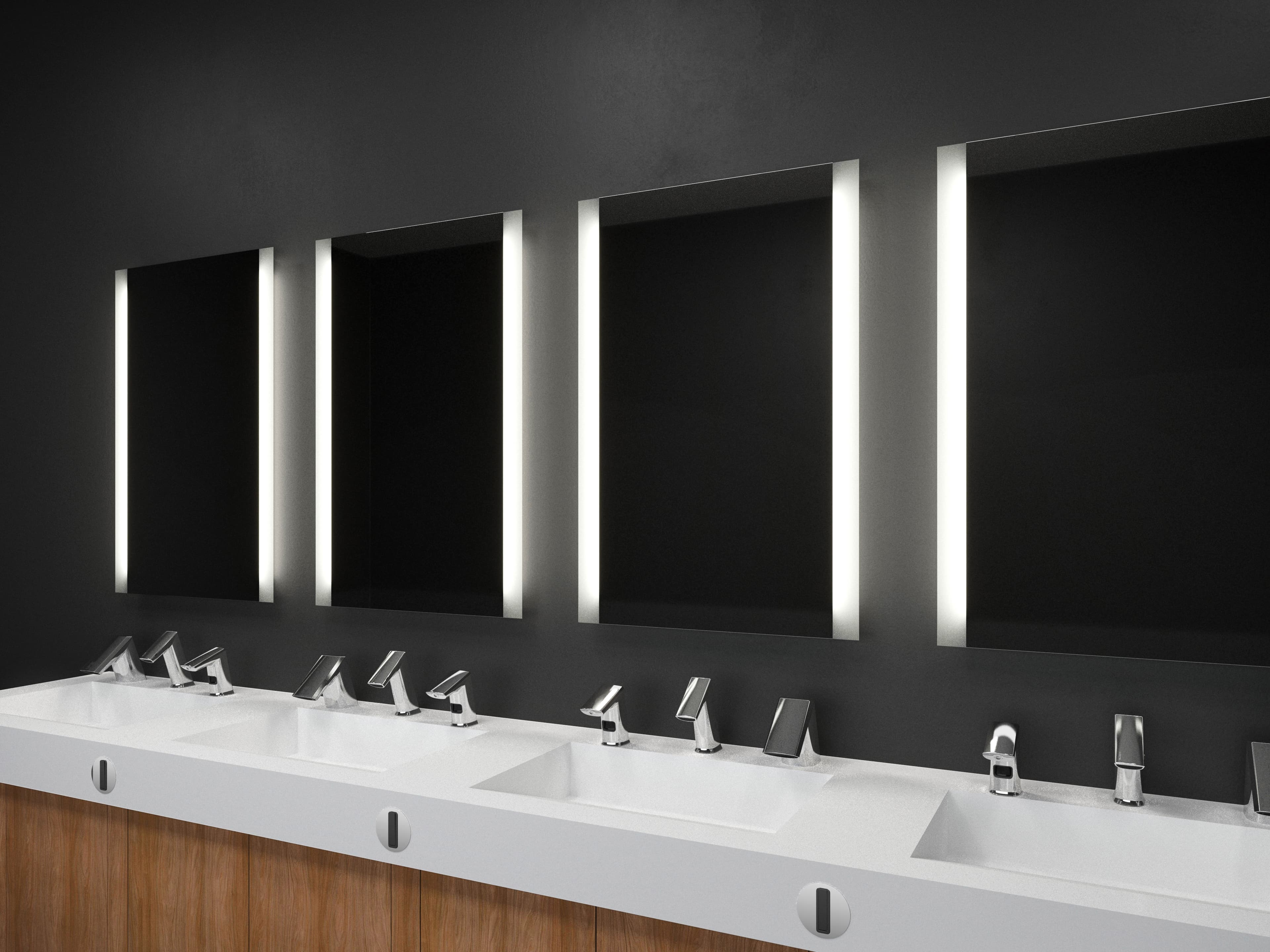 ML 2 Edge Mirror in hospitality style restroom