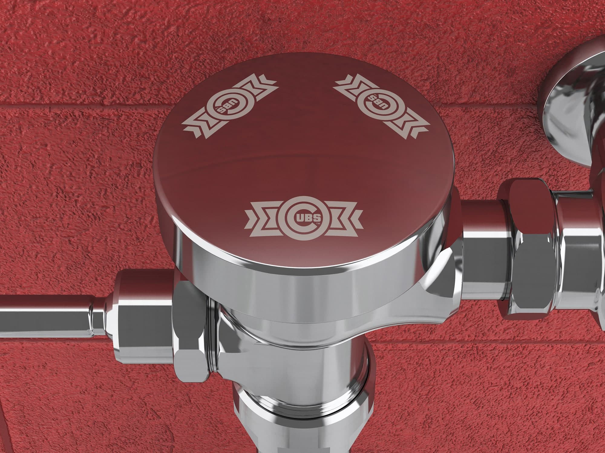 Sloan Park logo laser-engraved on Royal 111 flushometer cover in polished chrome