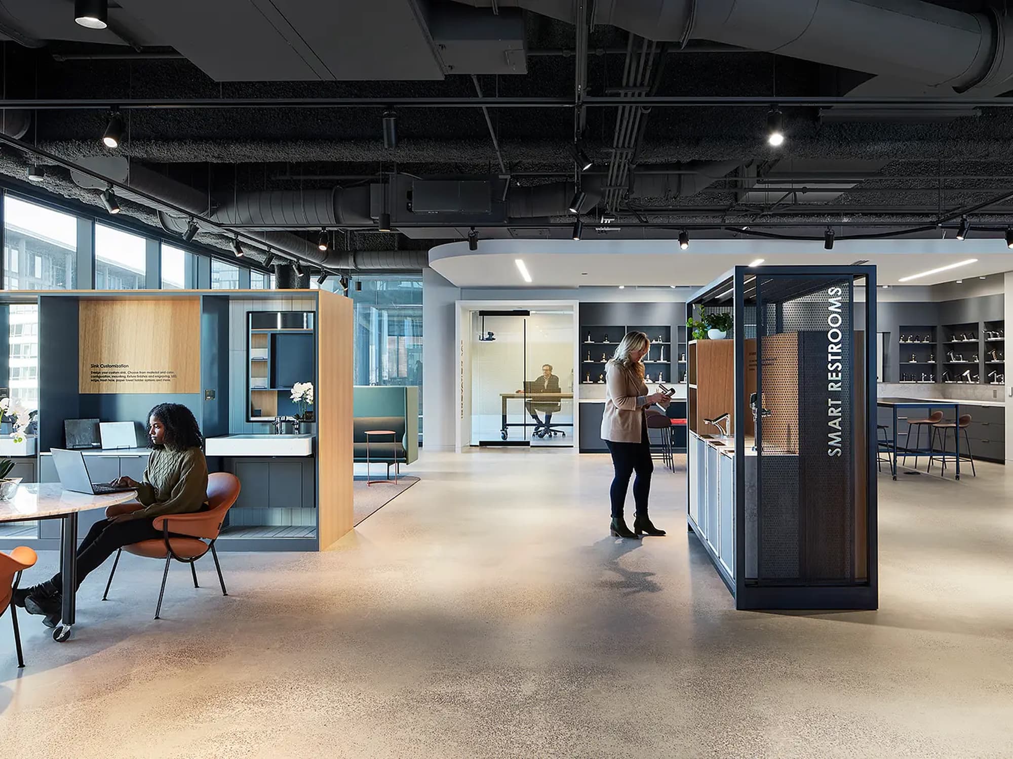 Fultone market showroom display with people exploring