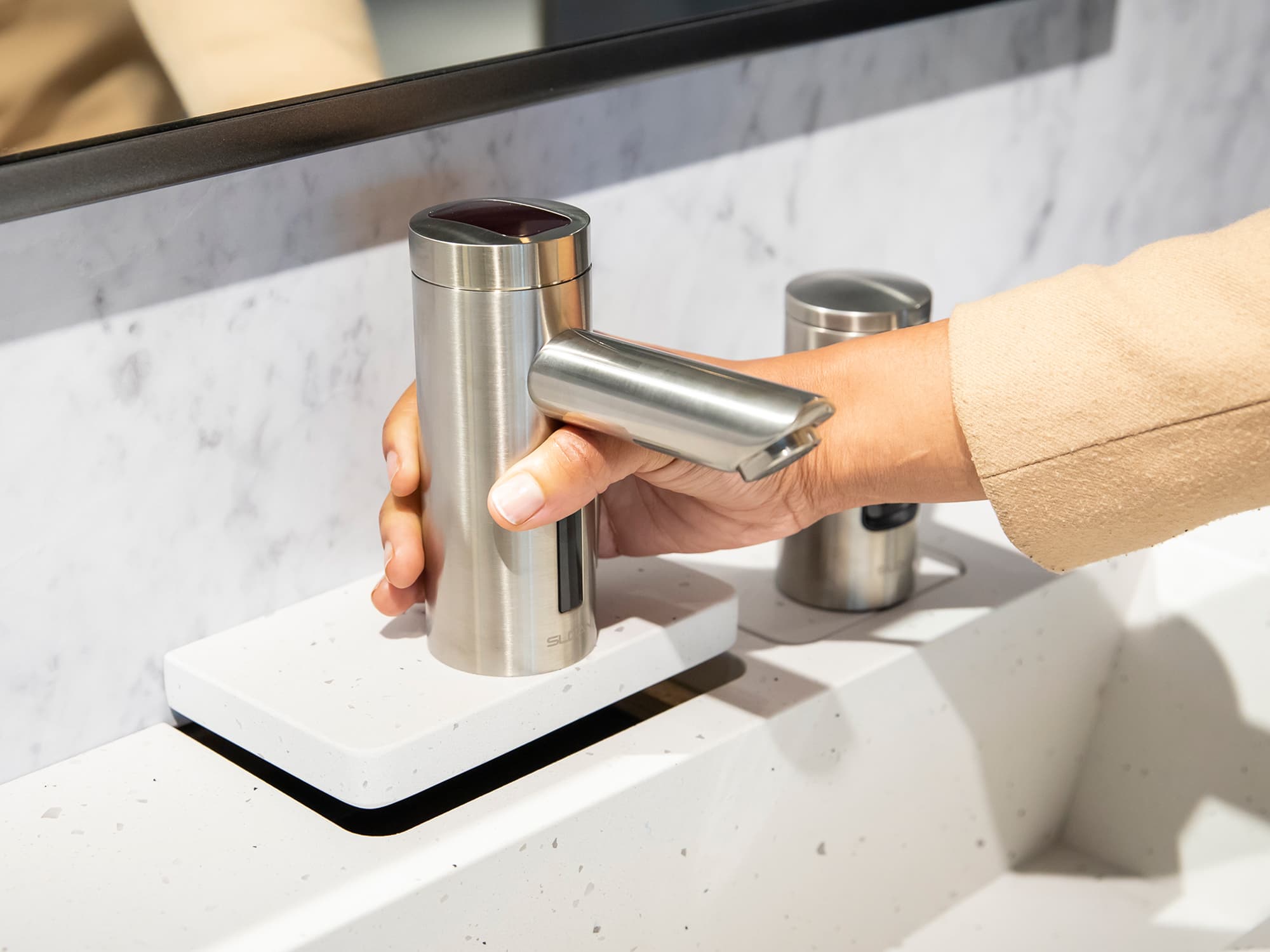 Fulton Market Showroom faucet and soap customization on the deck