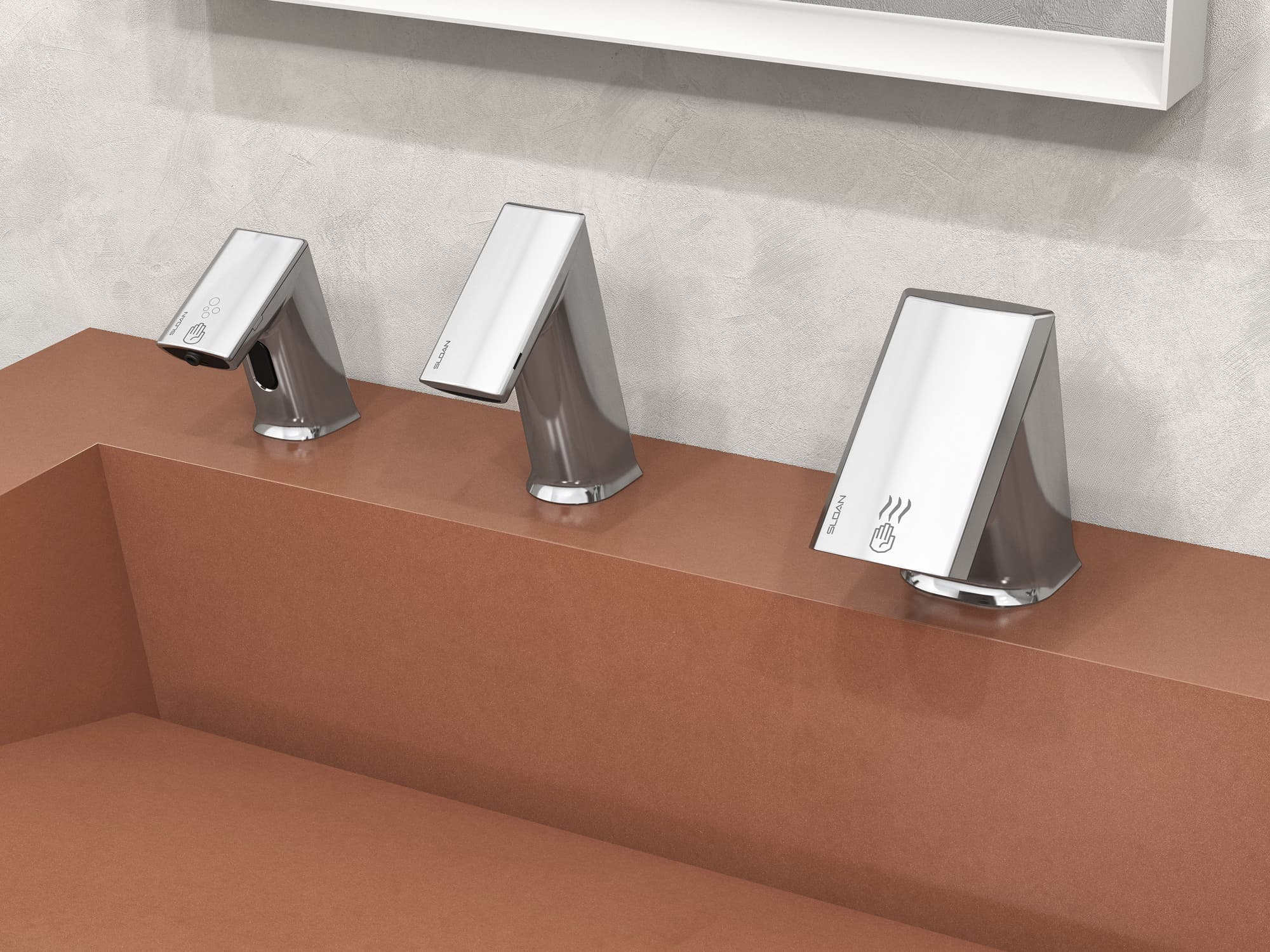 AER-DEC Integrated Sink in Silestone Arcilla Red with BASYS fixtures in Polished Chrome