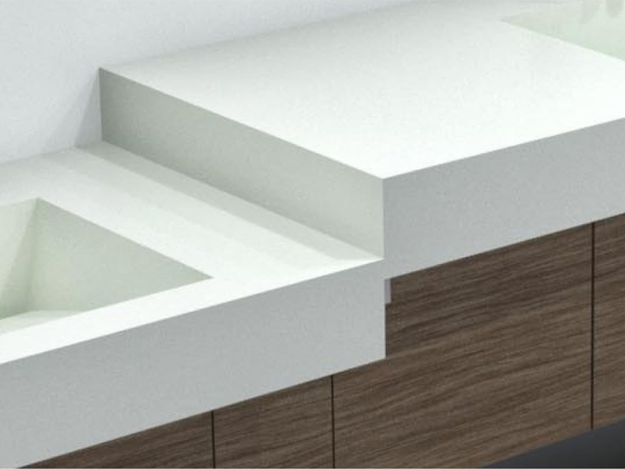 Close up of sink deck dual levels