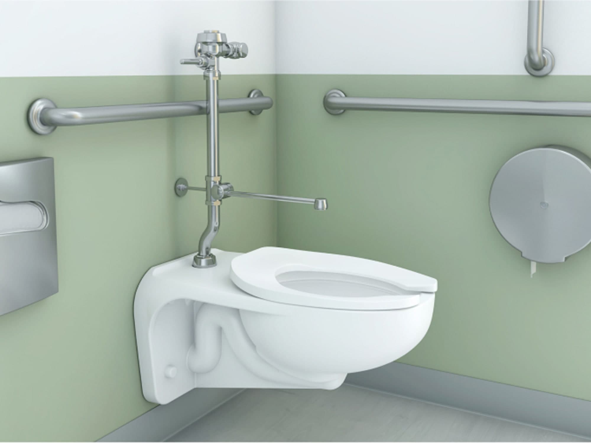 Bed pan washers and Sloan toilet and flushometer in a green room