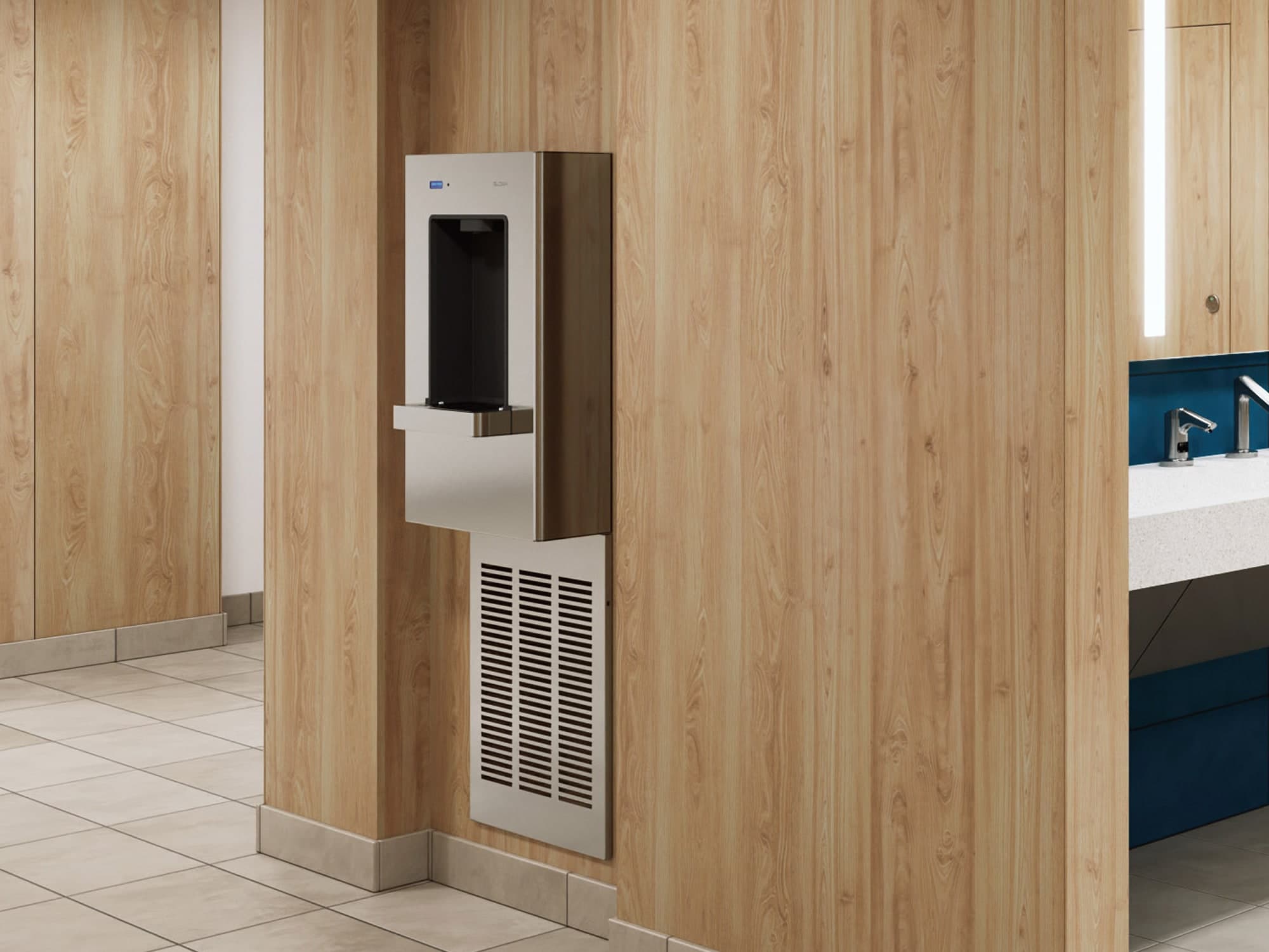 DRS100 DropSpot On-wall Bottle Filler in stainless steel.