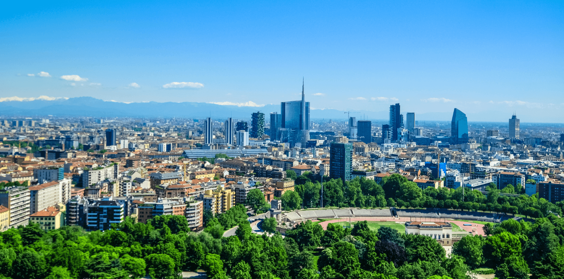 Skyline with sustainable buildings that have LEED v5 credits