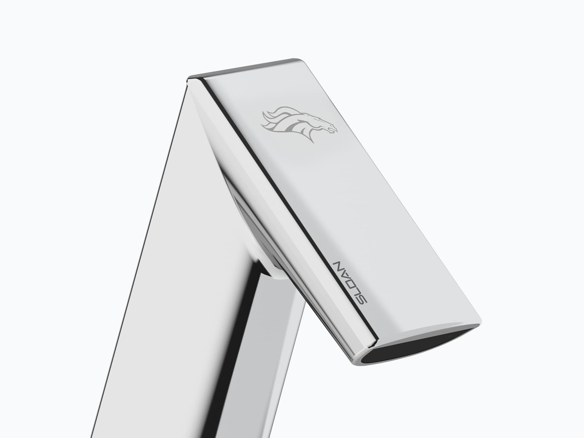 Denver Broncos logo laser-engraved on faucet