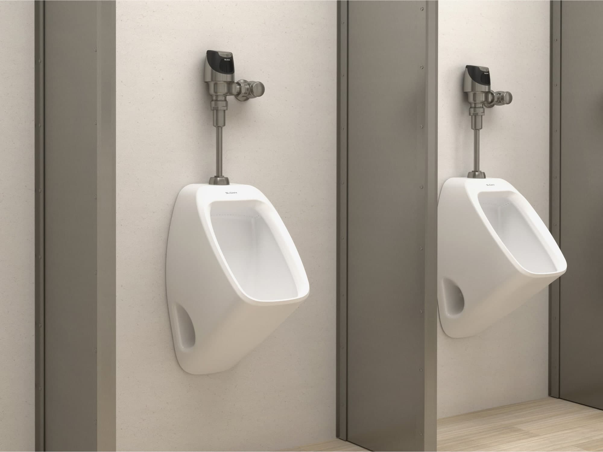 2 Sloan Designer Urinals in a commercial restroom setting