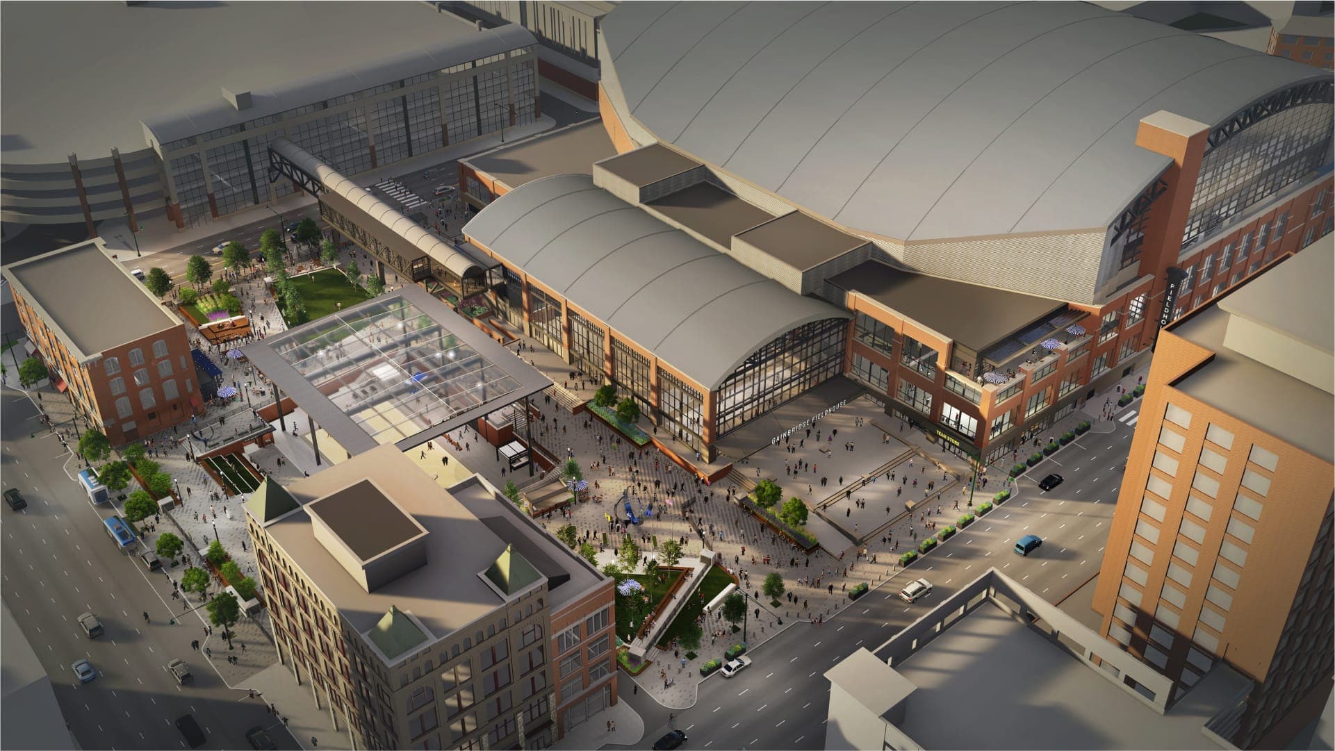 aerial view of the gainbridge fieldhouse