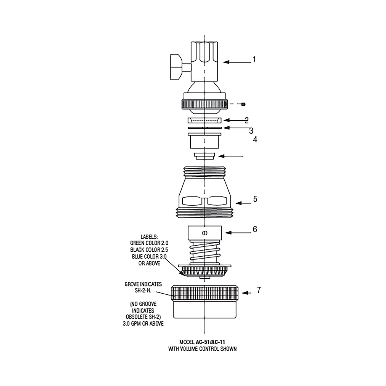 Line Drawing for AC-51 / AC-11 Act-O-Matic® Showerhead