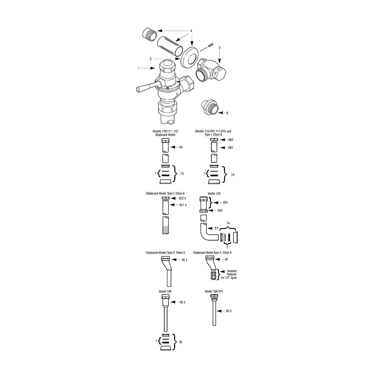 Line Drawing for Dolphin® Parts Variations