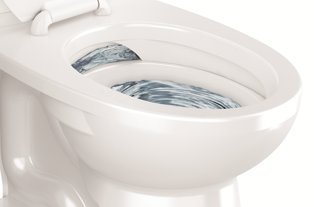 Gravity Toilet bowl centriflo flush closeup