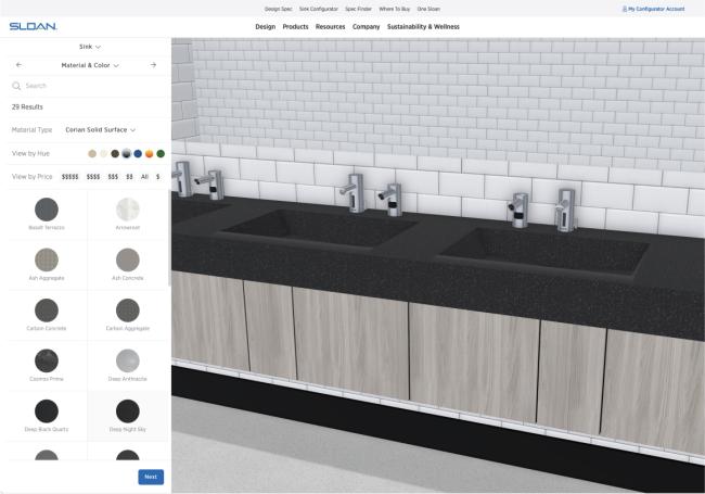 Sink Configurator Choose Finishes