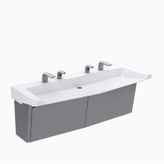SloanStone® Quartz 2-Station Wall-Mounted Arrowhead Sink with stainless enclosure