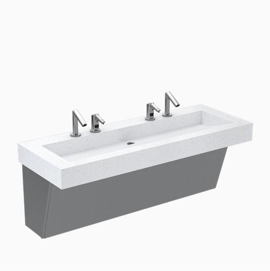 SloanStone® Quartz 2-Station Wall-Mounted Gradient Sink with stainless enclosure