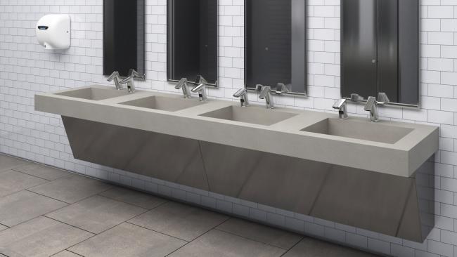 Retrofit product in context, public restroom