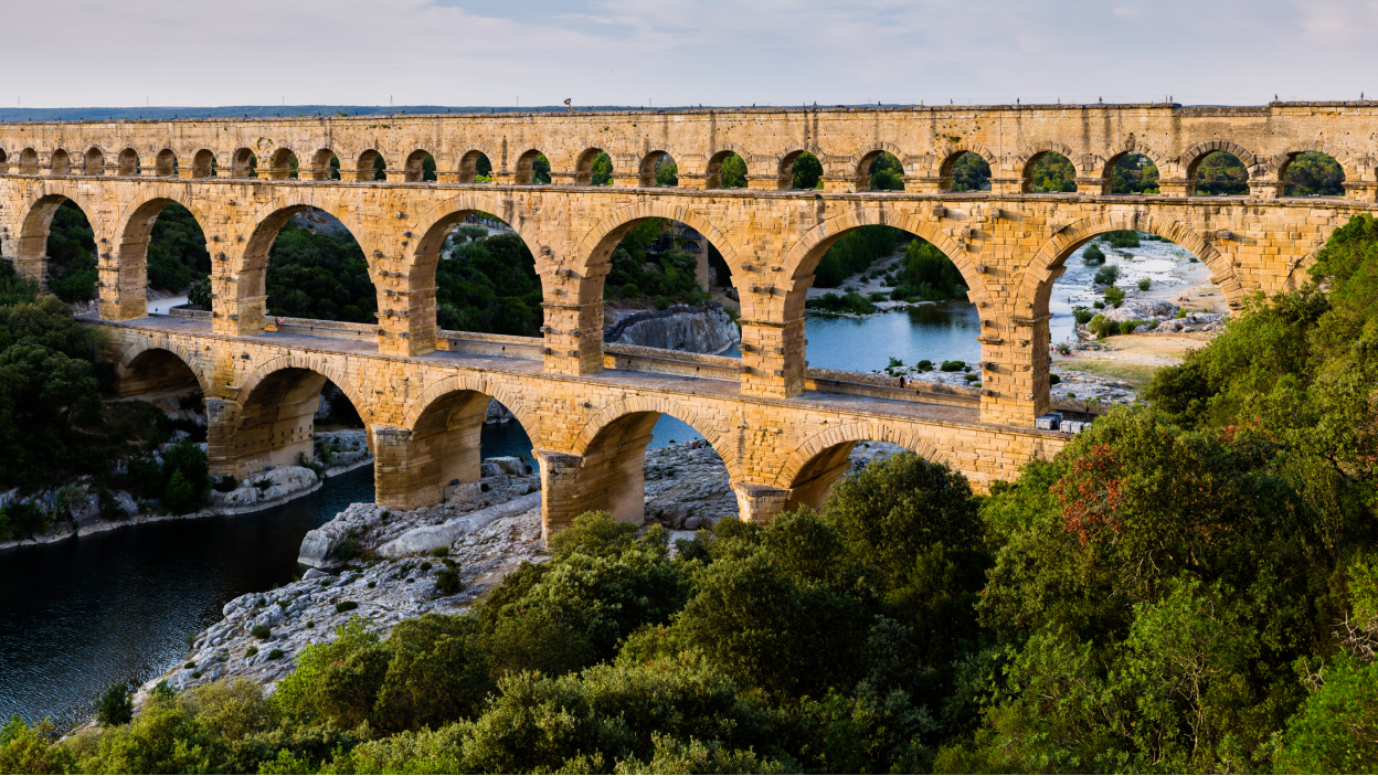 Roman aqueduct in Vers-Pont-du-Gard, France.